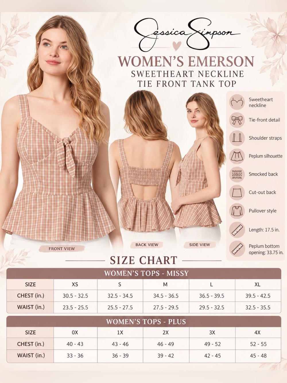 JESSICA SIMPSON SWEATHEART TIE FEONT TOP - BEIGE SIZE SMALL (NEW WITH TAGS) A15